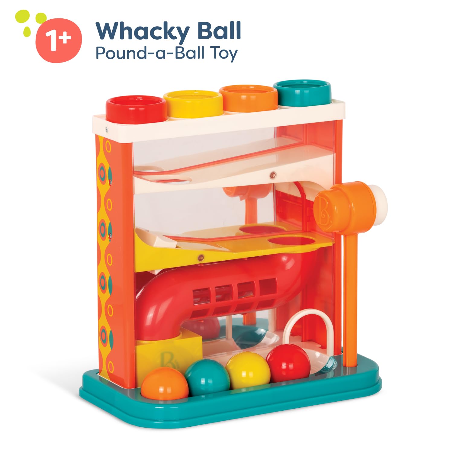 B. toys Whacky Ball - Pounding Toy with 4 Colorful Balls & Hammer for Toddlers 8