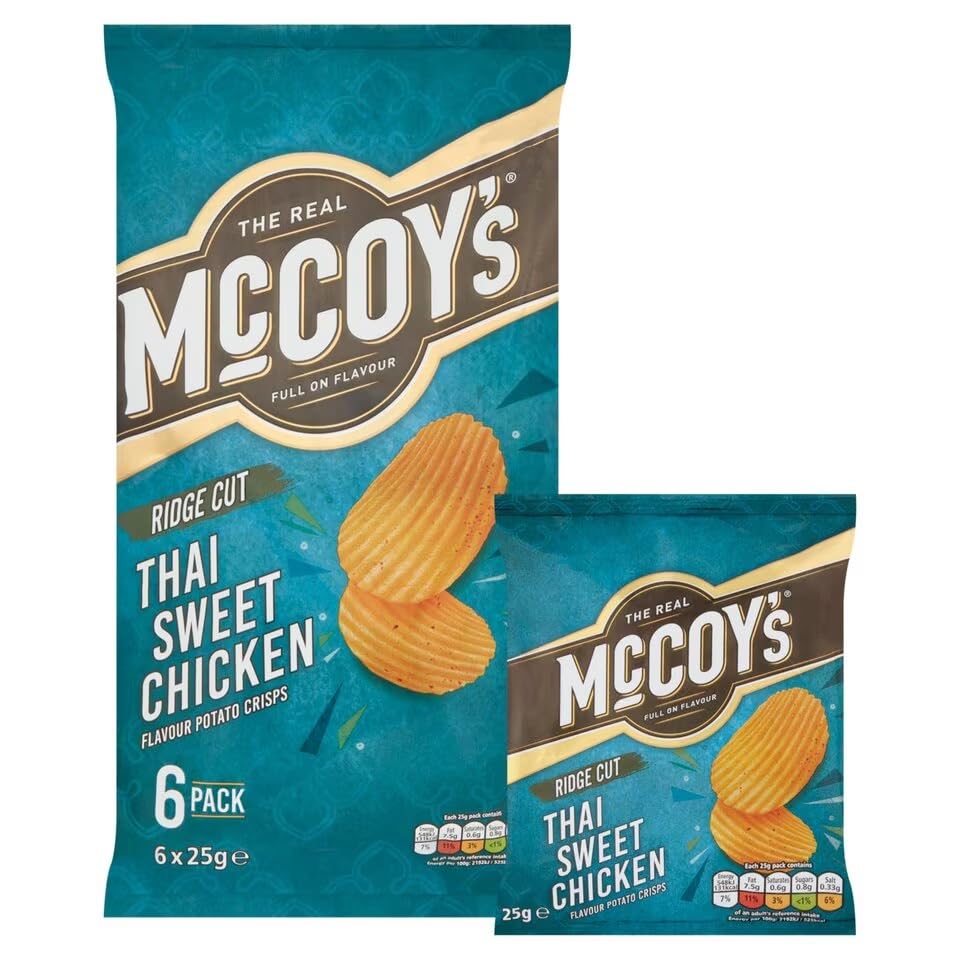 McCoys Thai Sweet Chicken Crisps 6 Pack - 6 x 25g Ridges Range Snacks