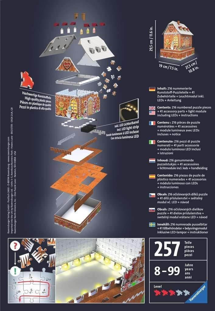 Ravensburger 3D Puzzle - Christmas Gingerbread House Light-Up 216-Piece Set