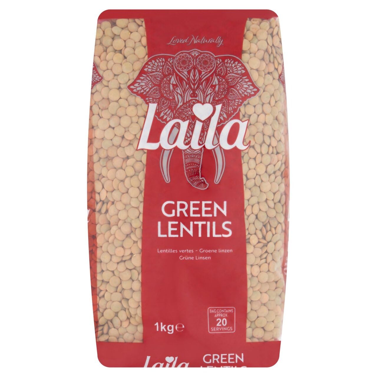 LAILA Green Lentils - Whole, 1Kg Pack | Firm Texture for Curries & Soups