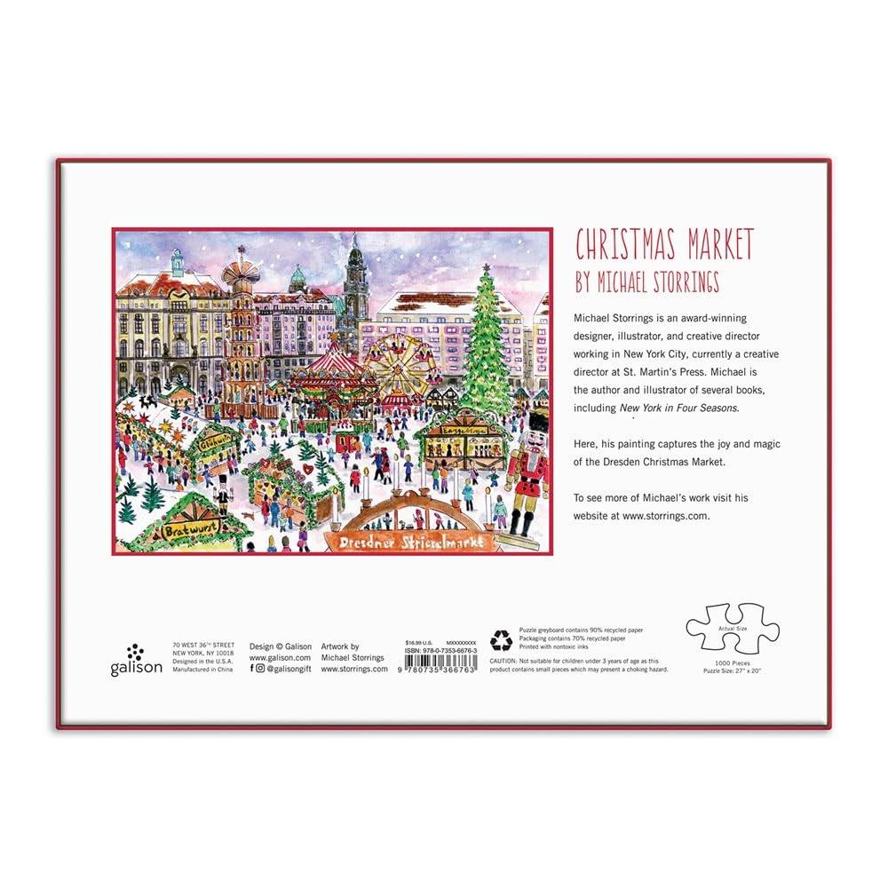 Galison Michael Storrings Christmas Market in Dresden 1000 Piece Jigsaw Puzzle | 20" x 27" 4