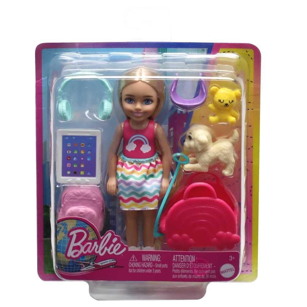 Barbie Chelsea Small Doll & 6 Accessories Travel Set with Puppy, Blonde Hair, HJY17 6