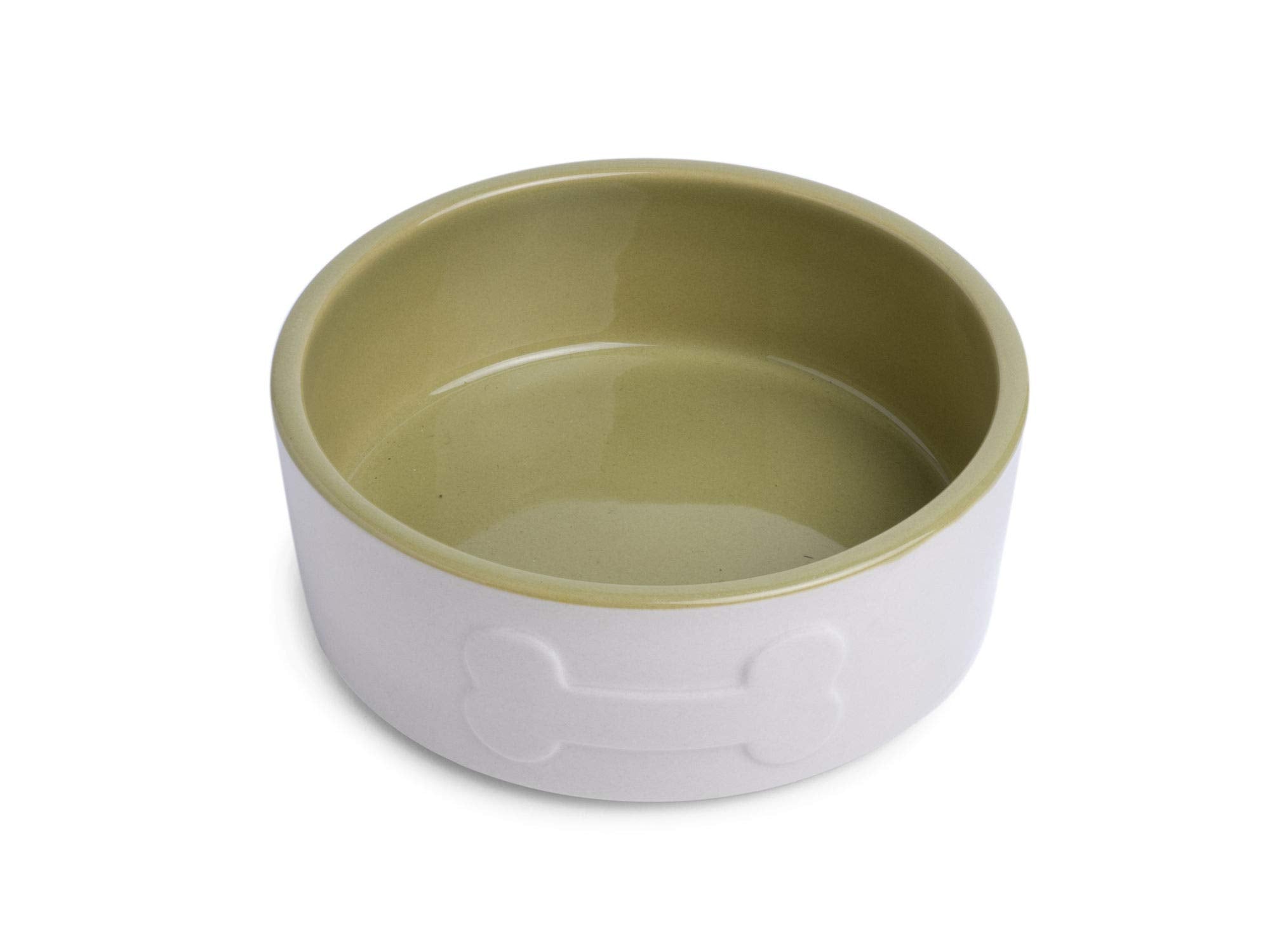 Petface Ceramic Bone Dog Bowl - 15 cm, Cream/Green | Durable | Pet Safe 1