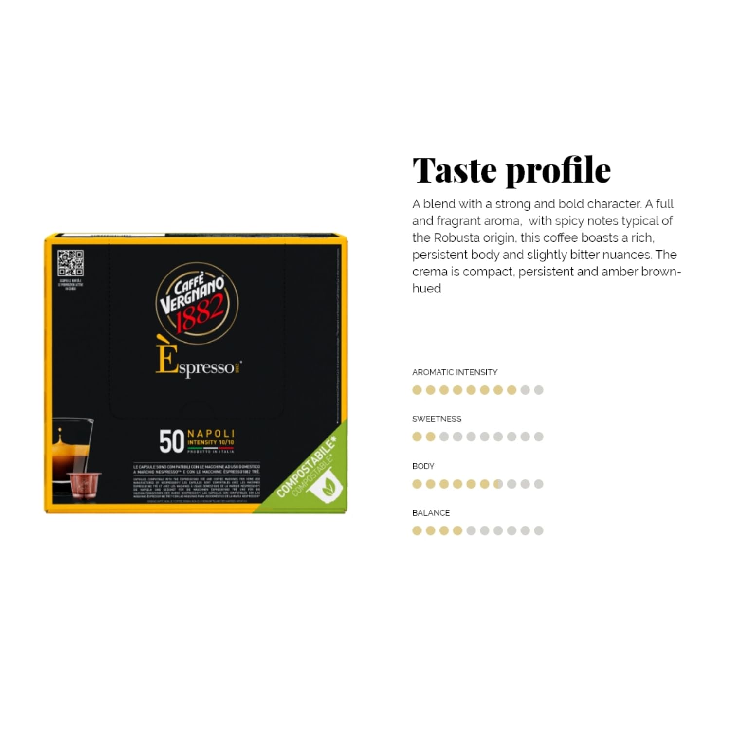 Caffè Vergnano 1882 Èspresso1882 Napoli - Compostable Coffee Capsules Compatible with Nespresso & Èspresso1882 TRÈ 2