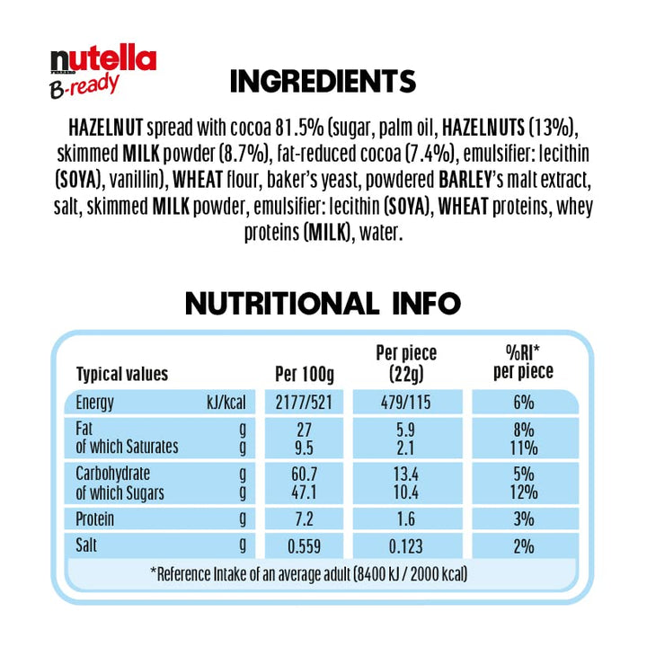 Nutella B-Ready Hazelnut Chocolate Biscuits, 22g, Pack of 36 Individually Wrapped Bars