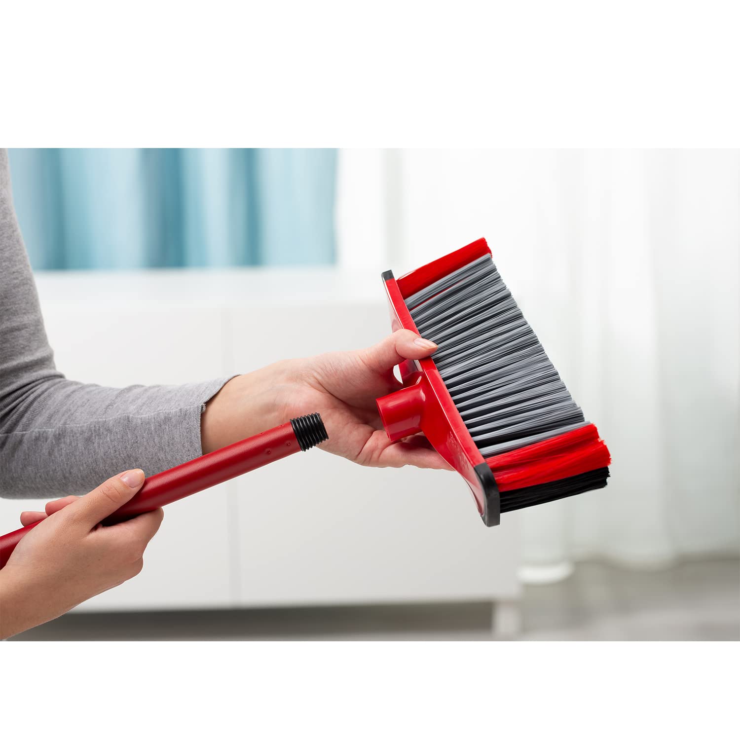 Vileda 3Action Indoor Broom with 3 Different Bristles, Red - Grey, 28 x 14 cm 4