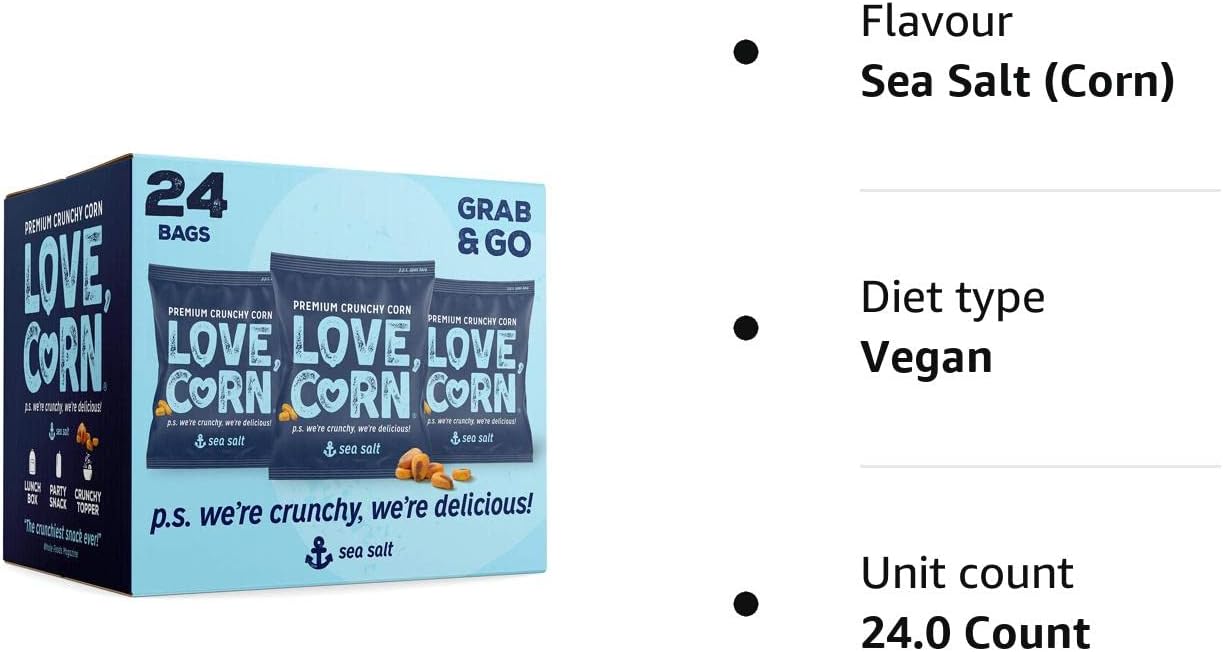 LOVE CORN Sea Salt Crunchy Corn Snack 20g x 24 Bags – Gluten Free Vegan Snack 2