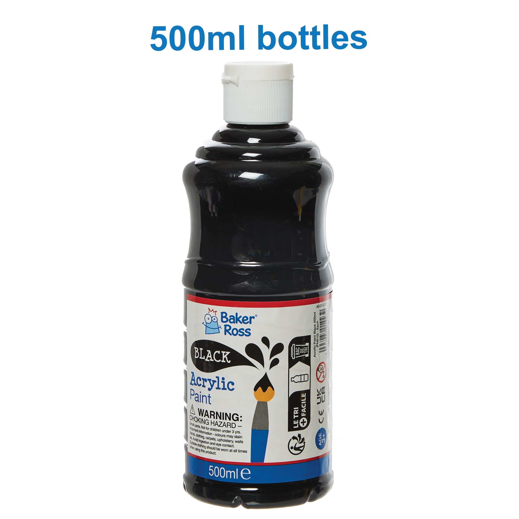 Baker Ross FN510 Black Acrylic Paint 500ml - Water-Based & Washable for Kids' Crafts 3