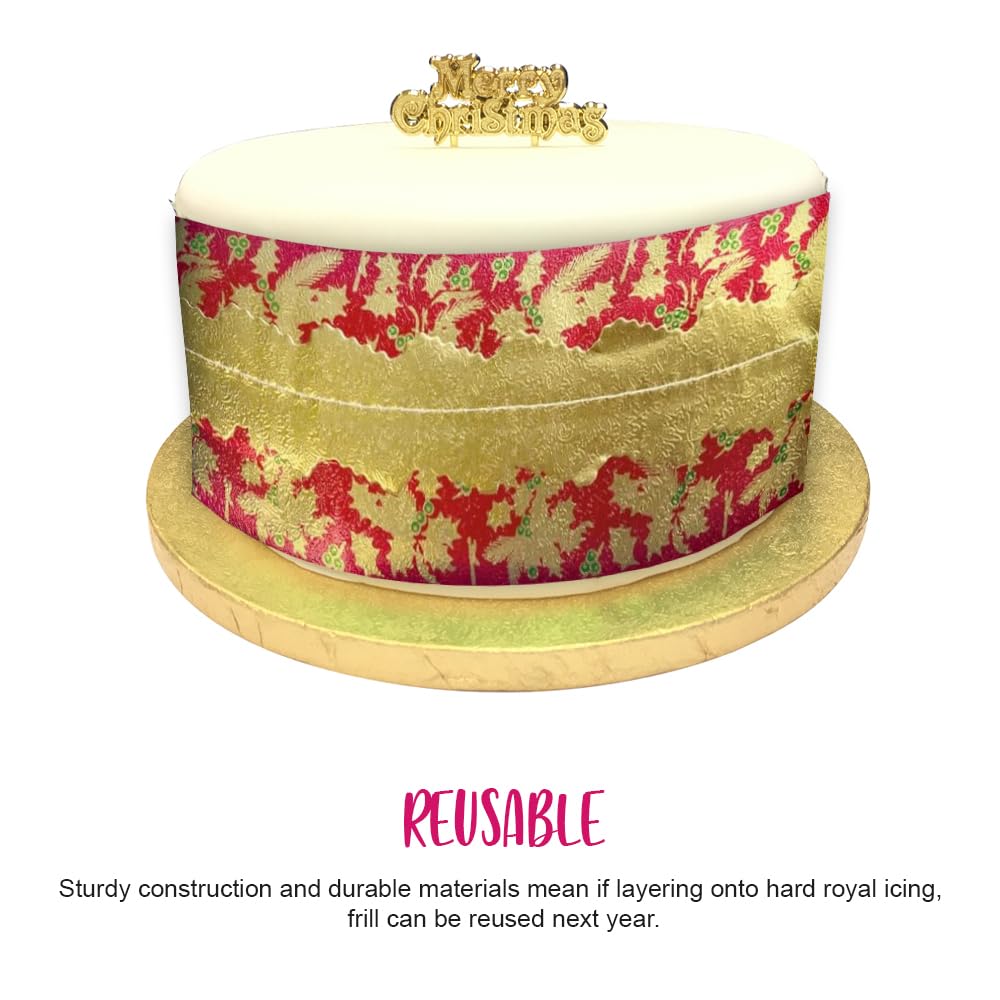 Anniversary House Traditional Christmas Cake Frill - Red/Gold Holly, 86cm Pre-Cut Decorative Trim 5