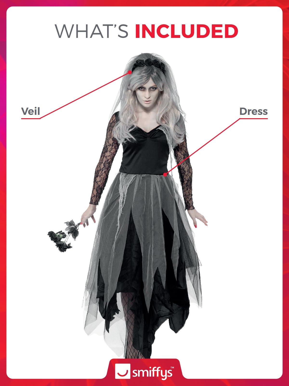 Smiffys Graveyard Bride Costume - Women's Size S (UK 8-10) 11