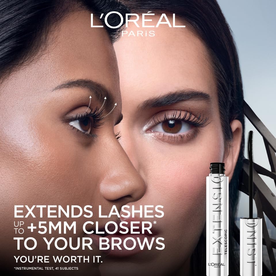 L'Oreal Paris Telescopic Extensionist Mascara - Extended Length, Volume & Curl | Black | 9.9 ml