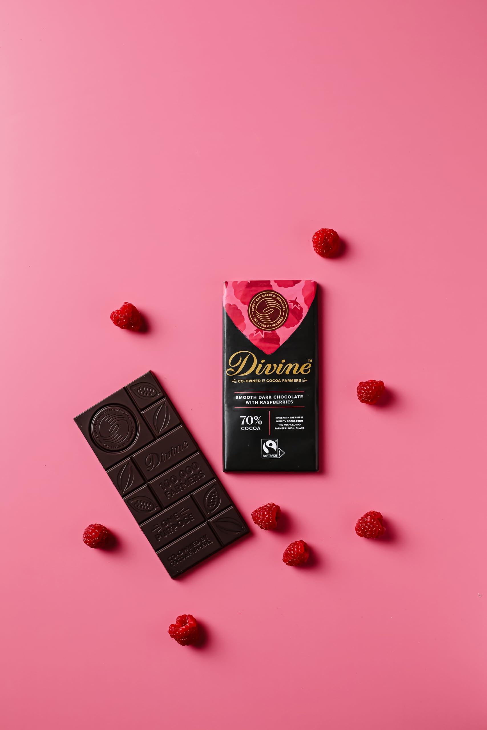 Divine - 70% Dark Chocolate with Raspberries Bar (90 g) 3