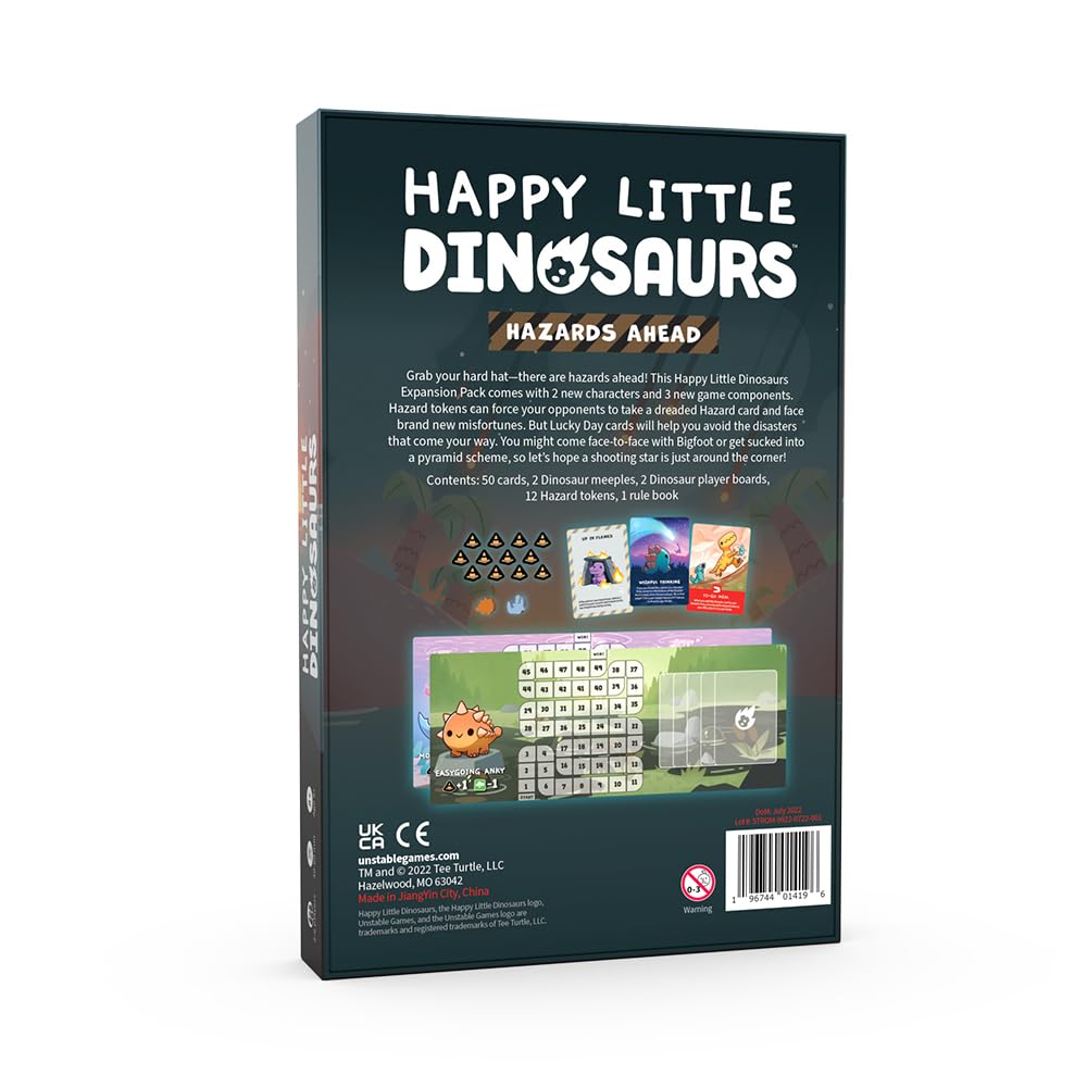 Unstable Games Happy Little Dinosaurs: Hazards Ahead Expansion | 5-6 Player Support | Cardstock
