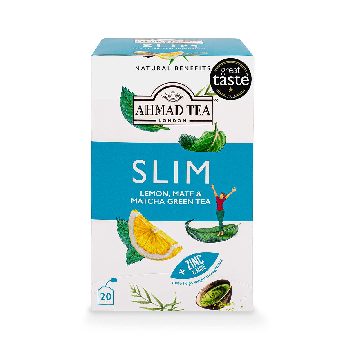 Ahmad Tea Natural Benefit Slim Infusion - Lemon, Mate & Matcha Green Tea | 20 Foil-Sealed Teabags