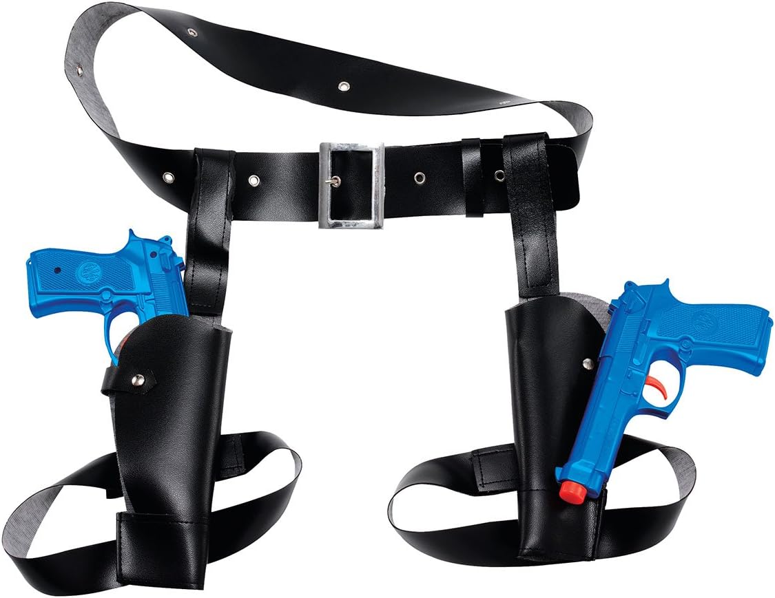 Bristol Novelty Thigh Twin Holster Set with Guns | Blue Polyester Costume Accessory 1