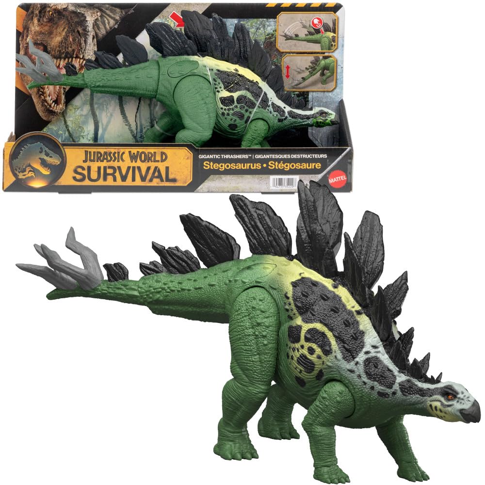 Mattel Jurassic World Gigantic Thrashers Stegosaurus Action Figure | 11-14 Inches | Ages 4+ 1