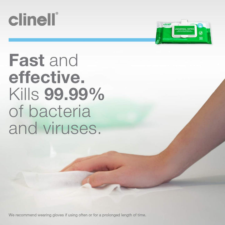 Clinell CWCP50 Universal Cleaning and Disinfection Wipes - 50 Wipes per Clip Pack