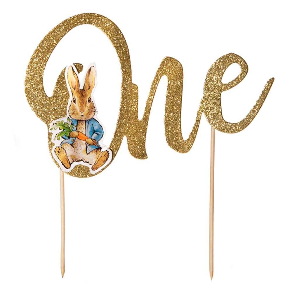Anniversary House Peter Rabbit 1st Birthday 'One' Gold Glitter Cake Topper | 9.5 x 15cm 1