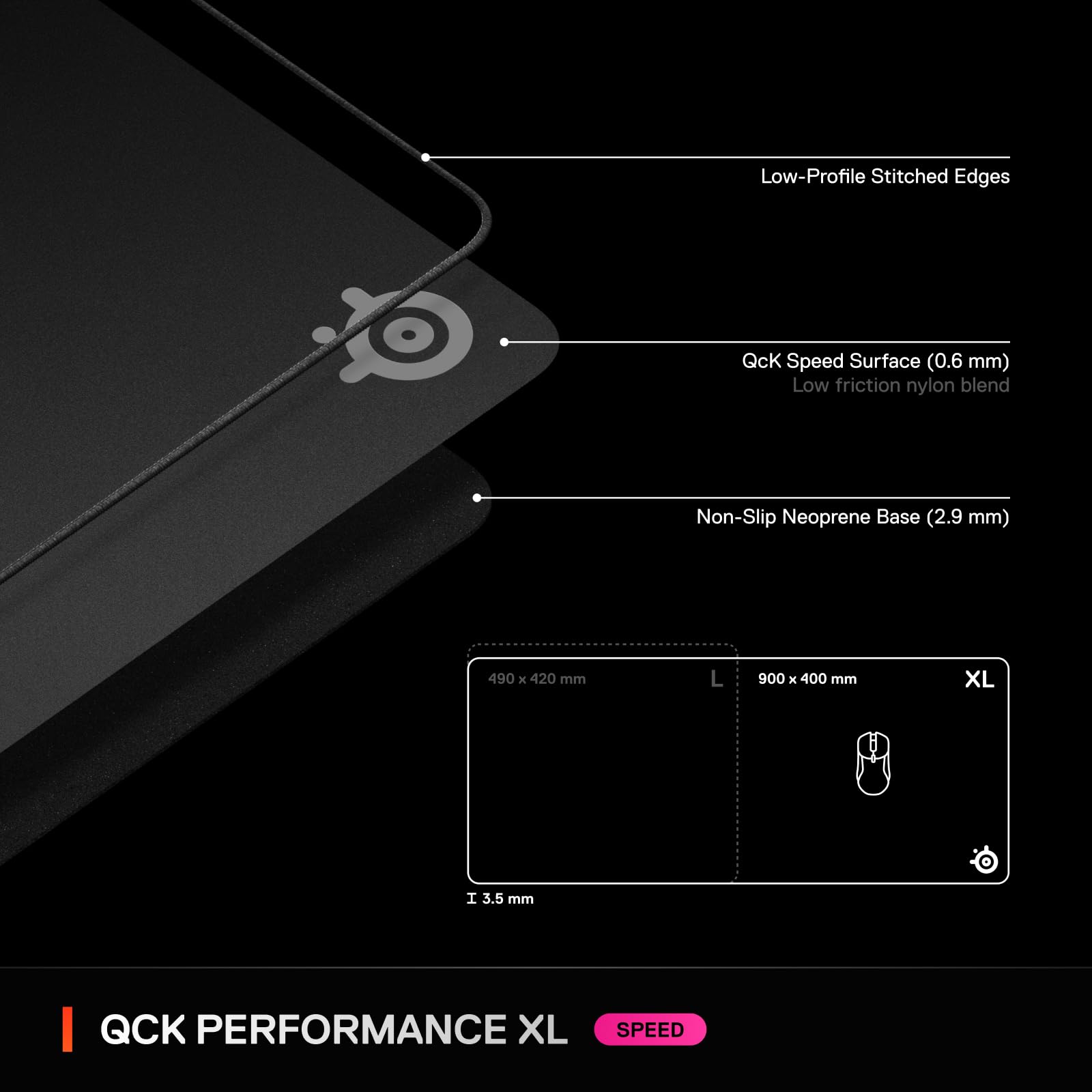 SteelSeries QcK XL Performance Speed Gaming Mousepad – 900 x 400 mm – Extra Density, Low-Profile Stitching, Non-Slip Base 3