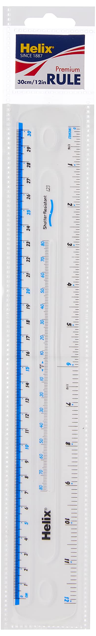 Helix 12 inch / 30cm Shatter Resistant Ruler - Metric & Imperial, White Kunststoff
