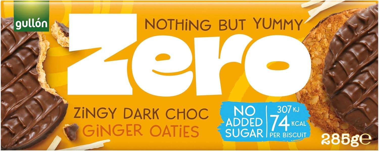 Gullon Zero No Added Sugar Dark Chocolate Ginger Oaties - High Fibre, 74 Kcal per Biscuit | 285g 1