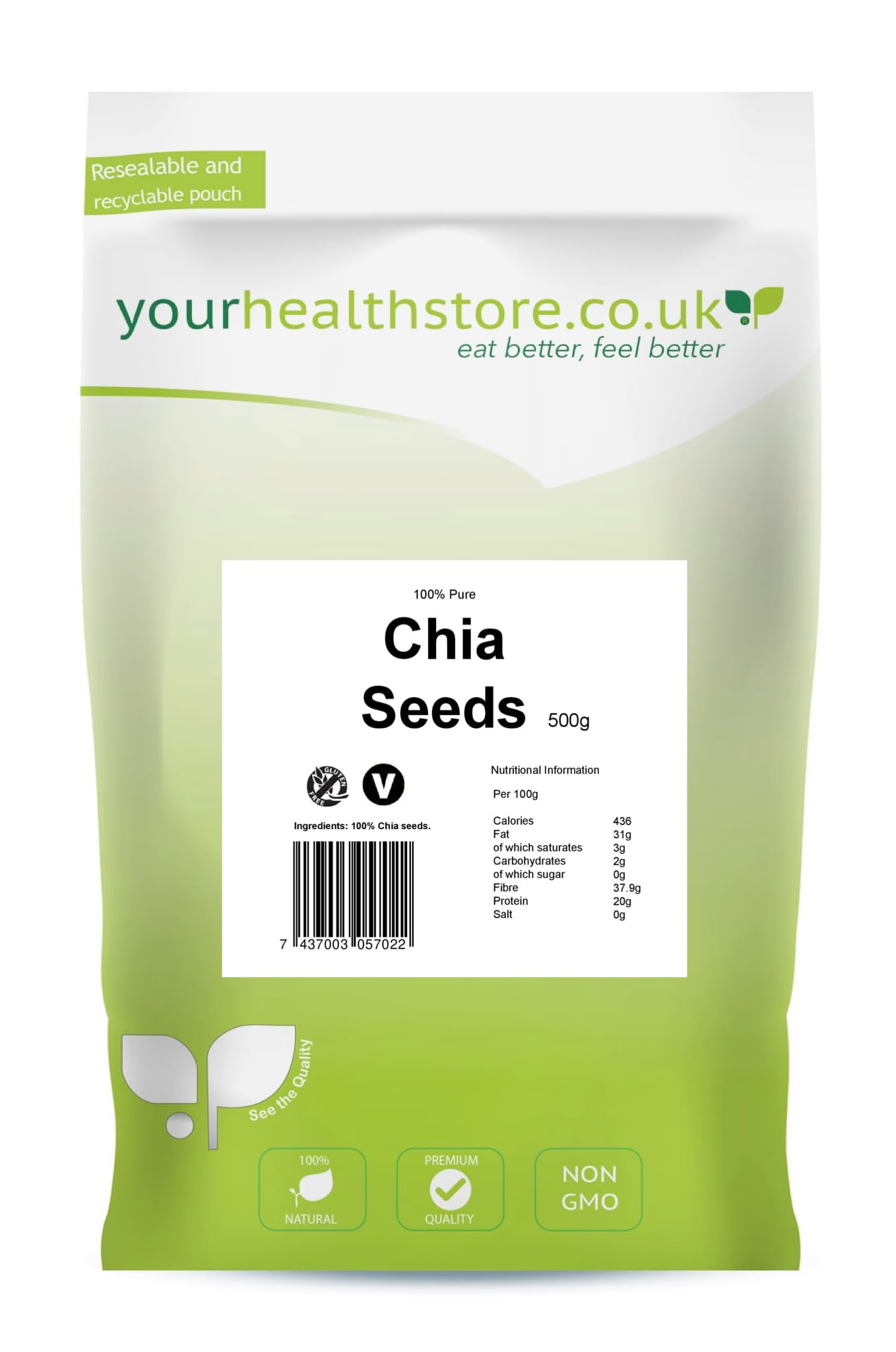 yourhealthstore Raw Chia Seeds - High Fibre & Protein | Vegan | 500g 1
