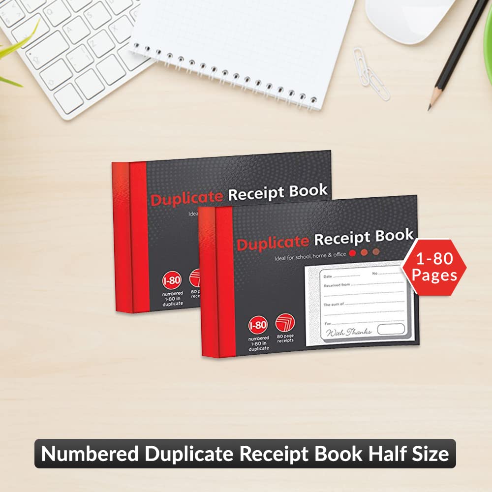 1ABOVE Duplicate Receipt Book - 80 Numbered Pages | Half Size (5"x4") | Duplicate Copy Record Keeping