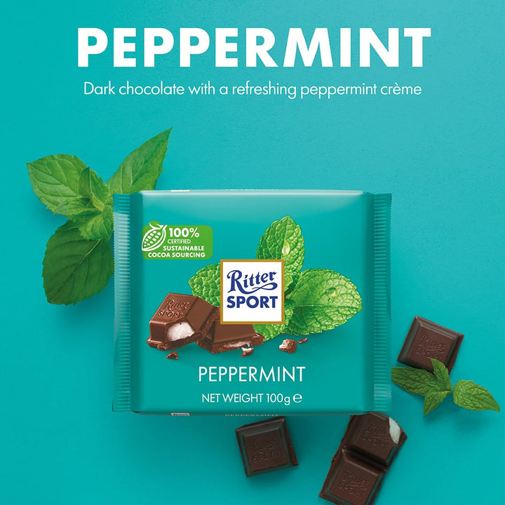 Ritter Sport - Peppermint Dark Chocolate Bar 100g, Case of 12