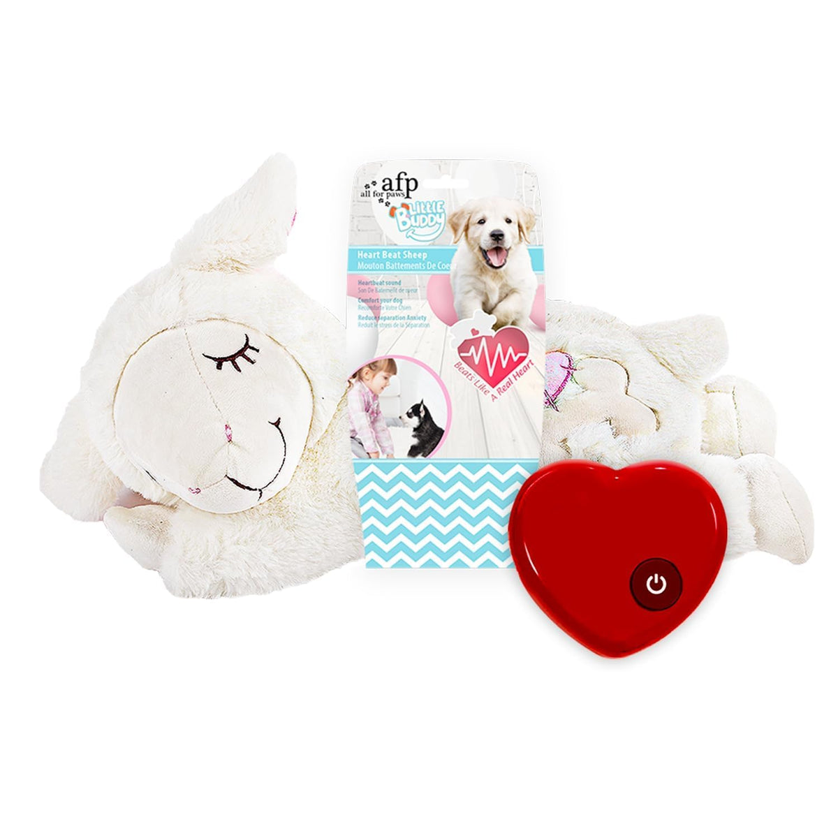 ALL FOR PAWS Little Buddy Heart Beat Sheep Plush Dog Toy - 23 x 18 x 38 cm
