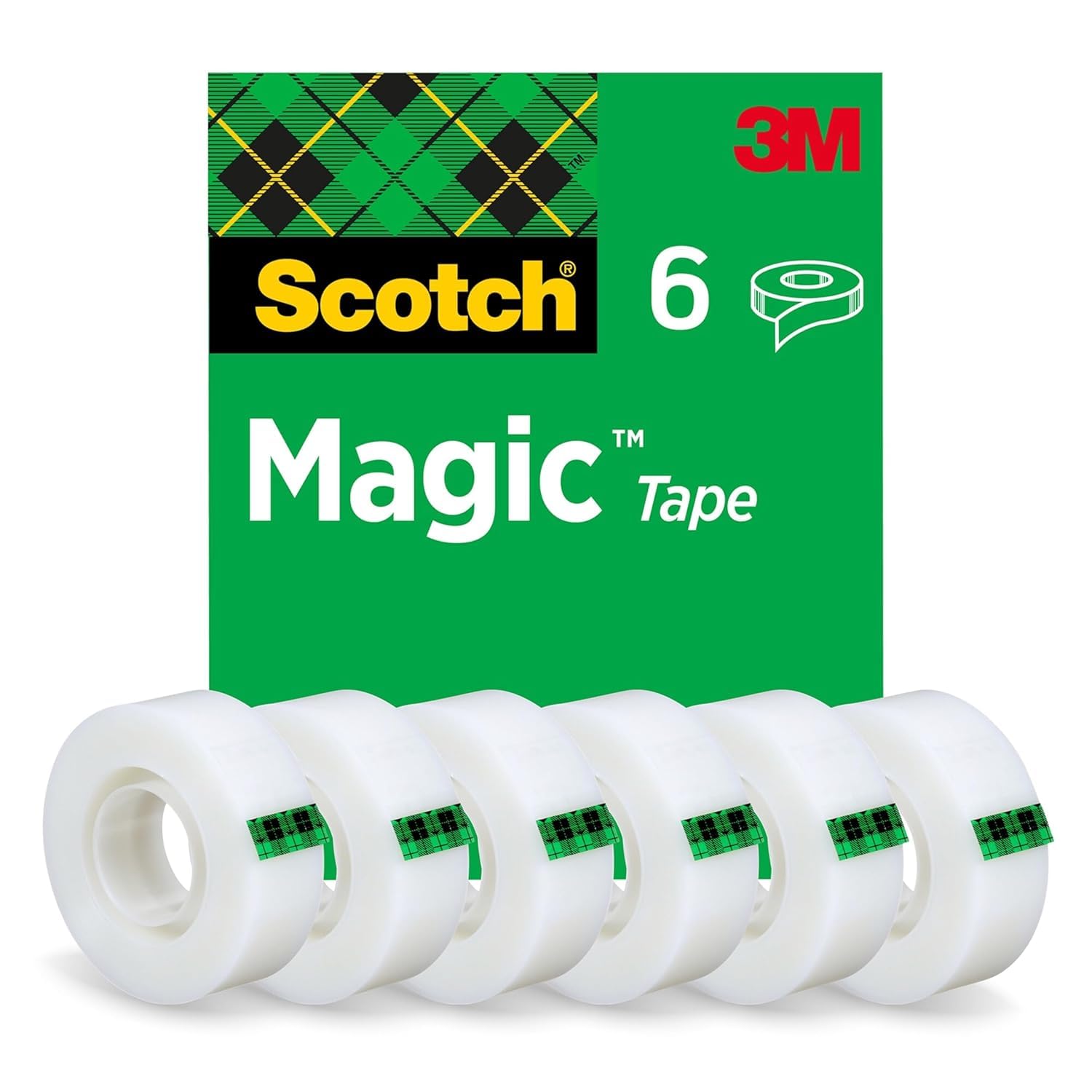 Scotch Magic Tape - 6 Rolls, 19mm x 33m, Invisible Matte Finish | Refillable Dispenser Included 1