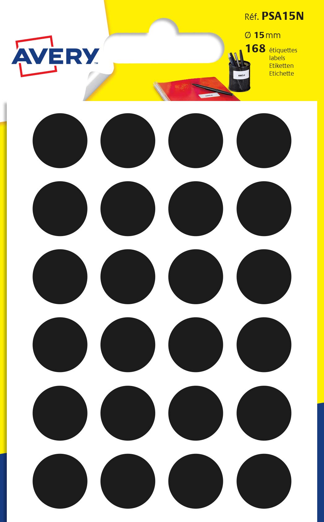 AVERY Colour-Coding Labels - 168 Black Small Round Dot Stickers | 15mm Diameter | Paper 1