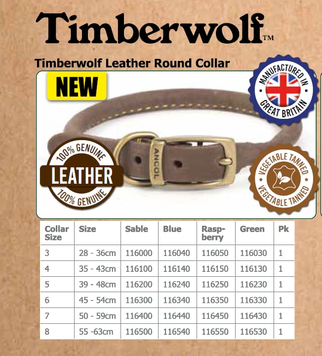 Ancol Timberwolf Round Leather Dog Collar - Sable | Size 4 (35-43 cm Neck) 6