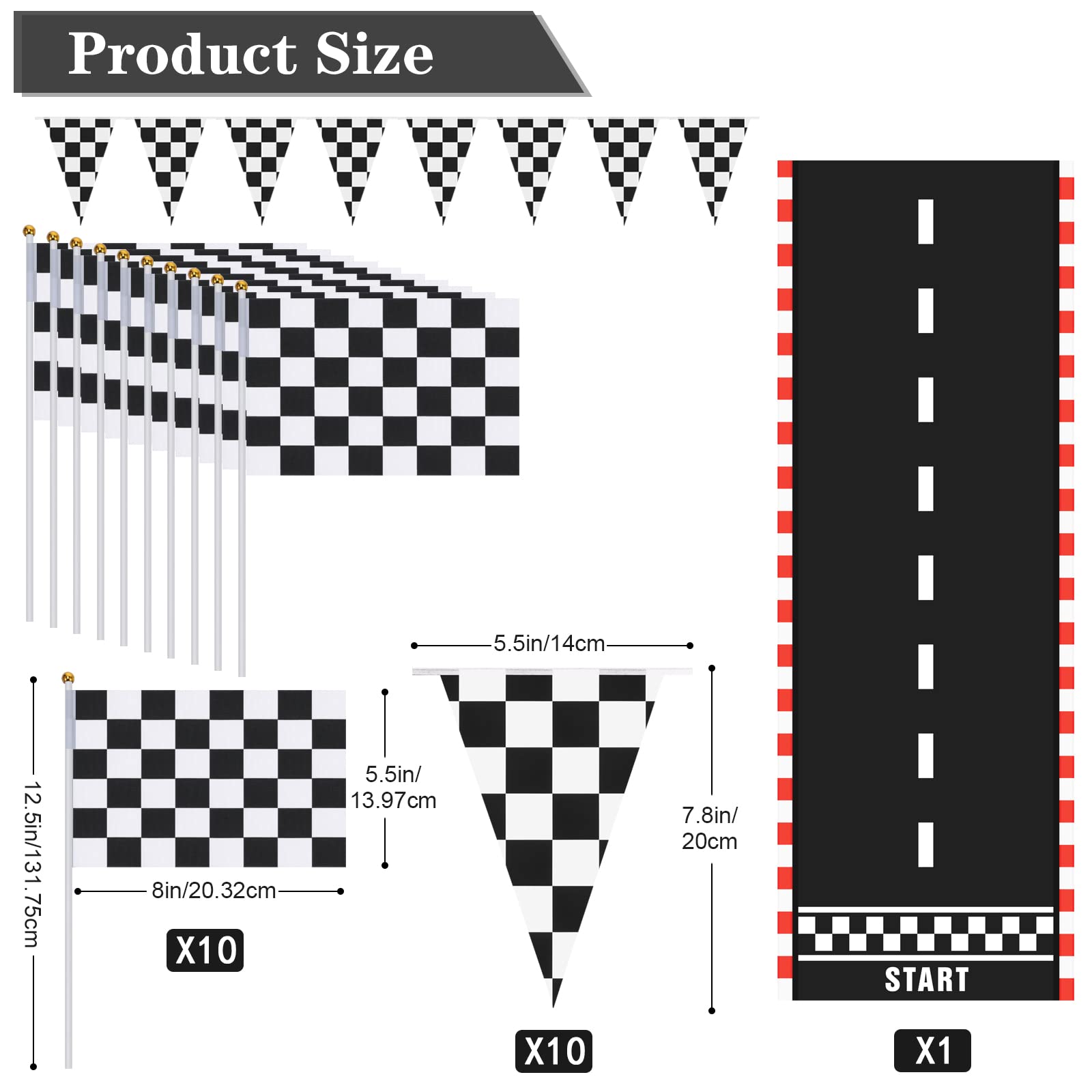 Tatuo Race Car Party Decorations Set - 12 Pieces | Racetrack Mat & Banners | Polyester