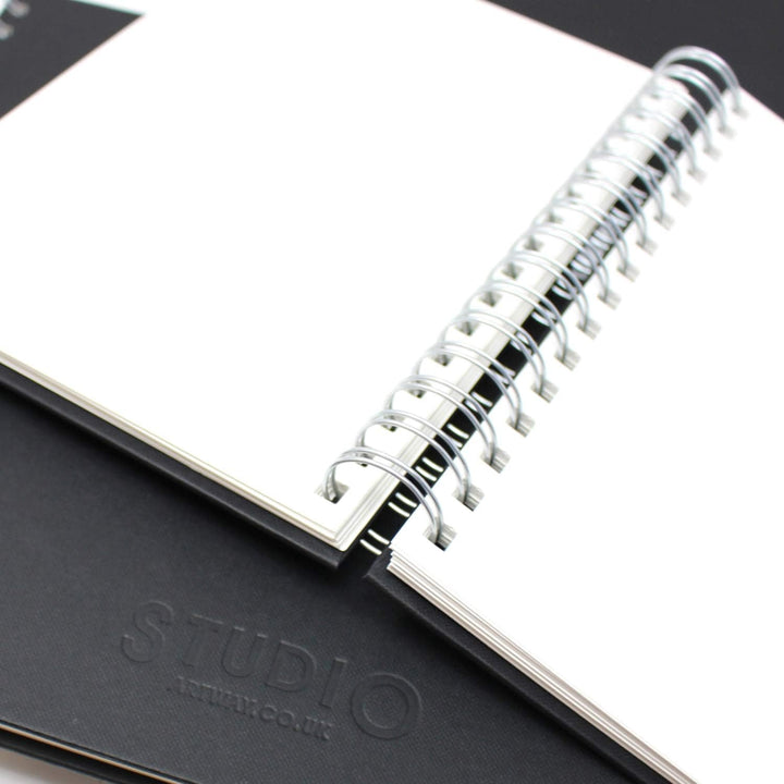 Artway Studio Spiral Bound A5 Sketchbook - 170gsm Cartridge Paper, 48 Pages, Black Hardback, Silver Wiro Binding