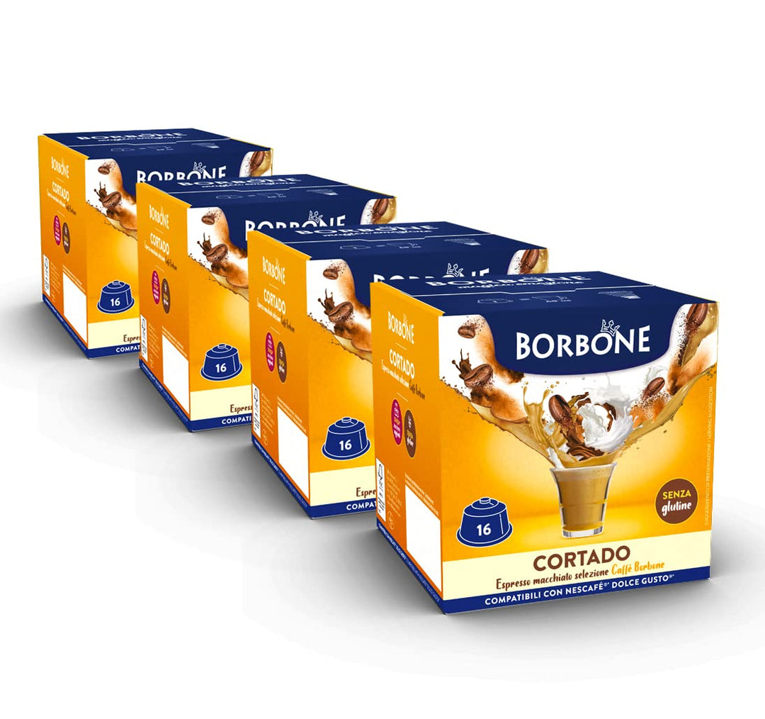 Caffè Borbone Cortado - Espresso Macchiato - 64 Capsules (4 packs of 16) - Compatible with Nescafè Dolce Gusto