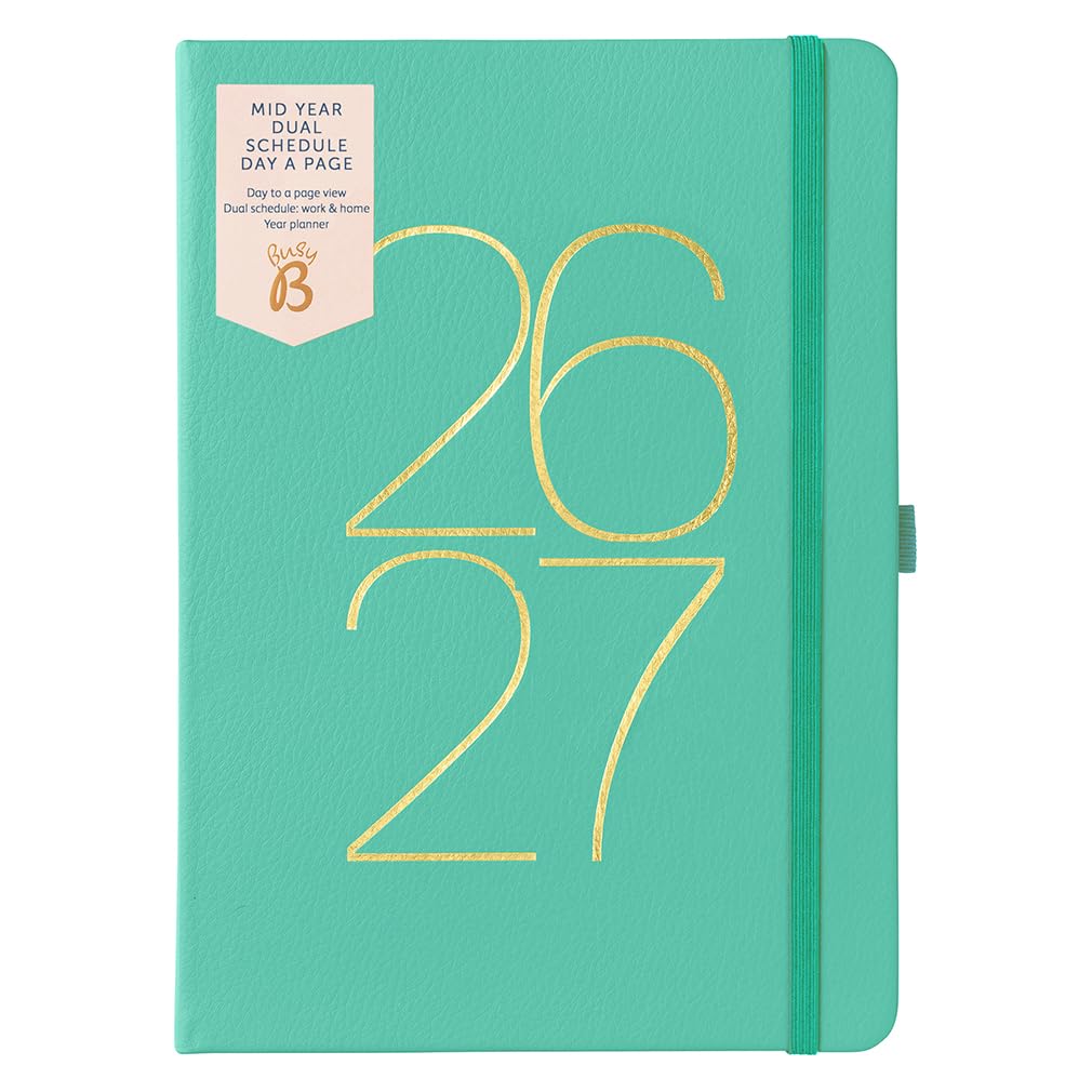 Busy B A5 Mid-Year Academic Dual Schedule Planner - Aug 2026 to Aug 2027 | Green Vegan Leather