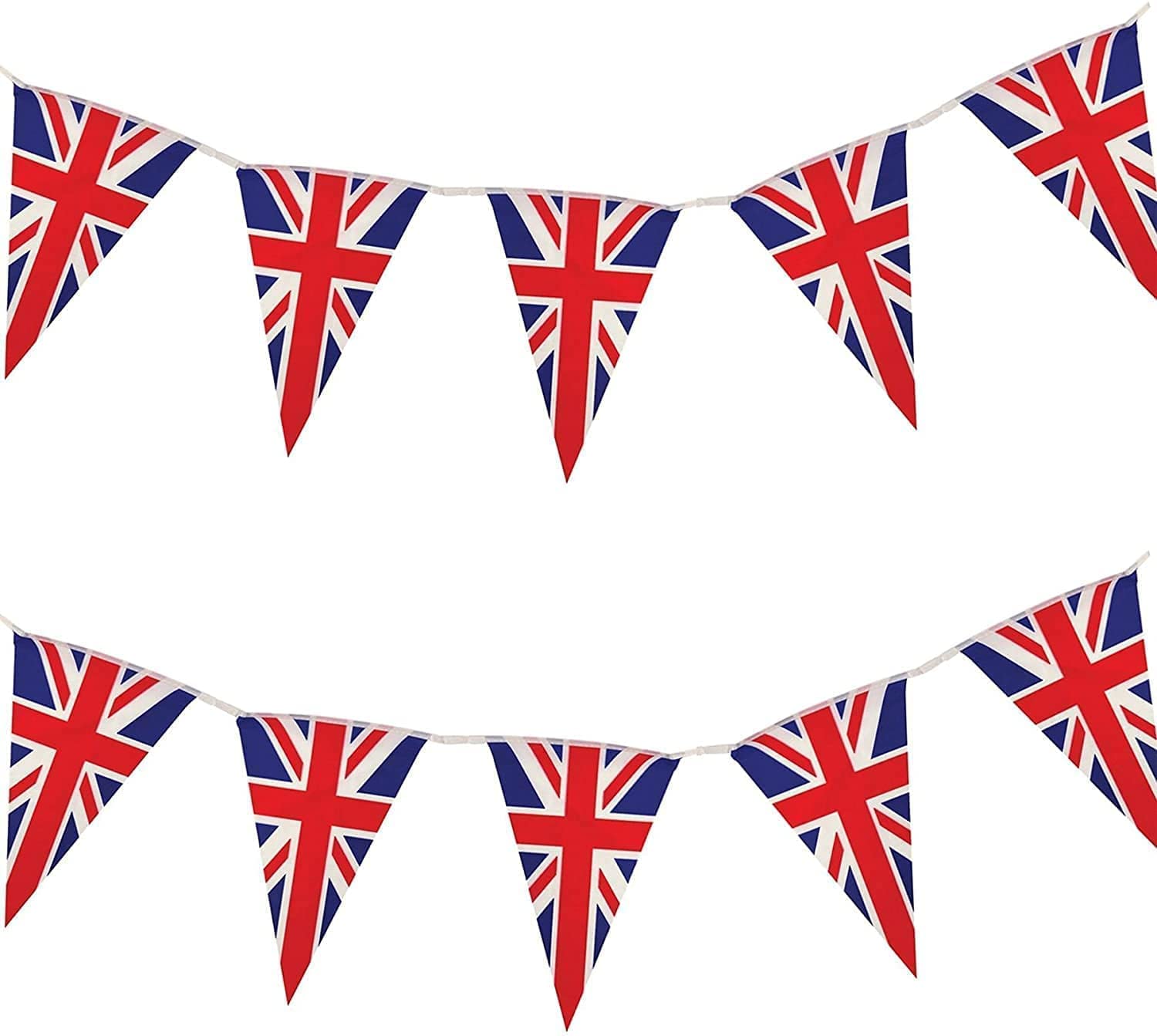 SHATCHI Union Jack Bunting Banner - 10m/33ft Long with 25 Triangle Flags for Royal Events & Sports 2
