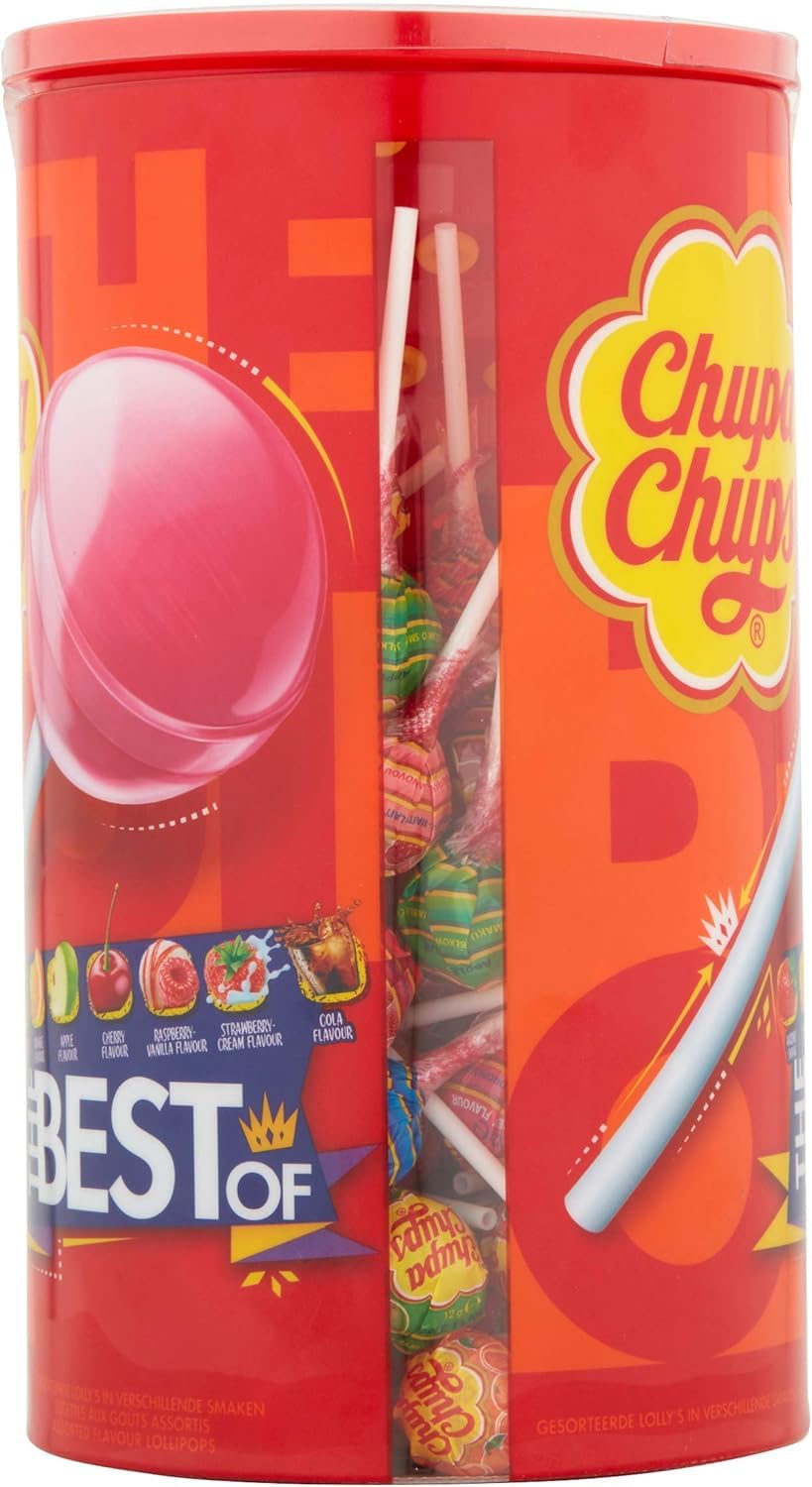 Chupa Chups The Best Of Lollipop Tube - 100 Count | 7 Classic Flavours | Individually Wrapped