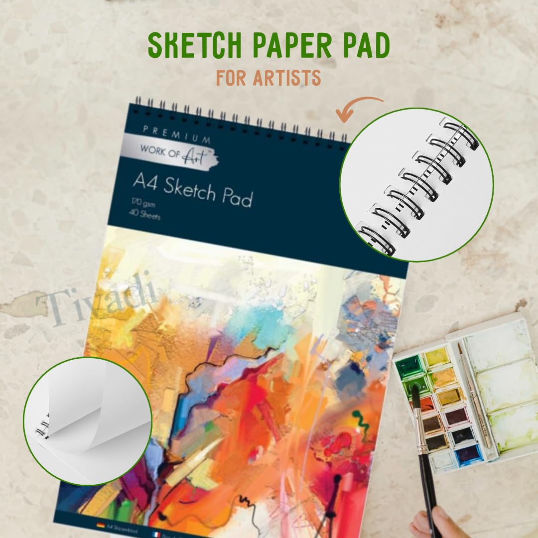 EasyNote A4 Sketch Pad - 170gsm Cartridge Paper | 40 Sheets Spiral Bound 3