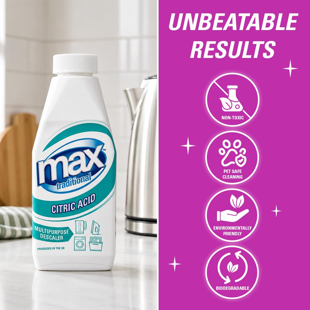 Max Traditional Citric Acid Descaler - Pack of 2 x 450g | Natural Limescale Remover