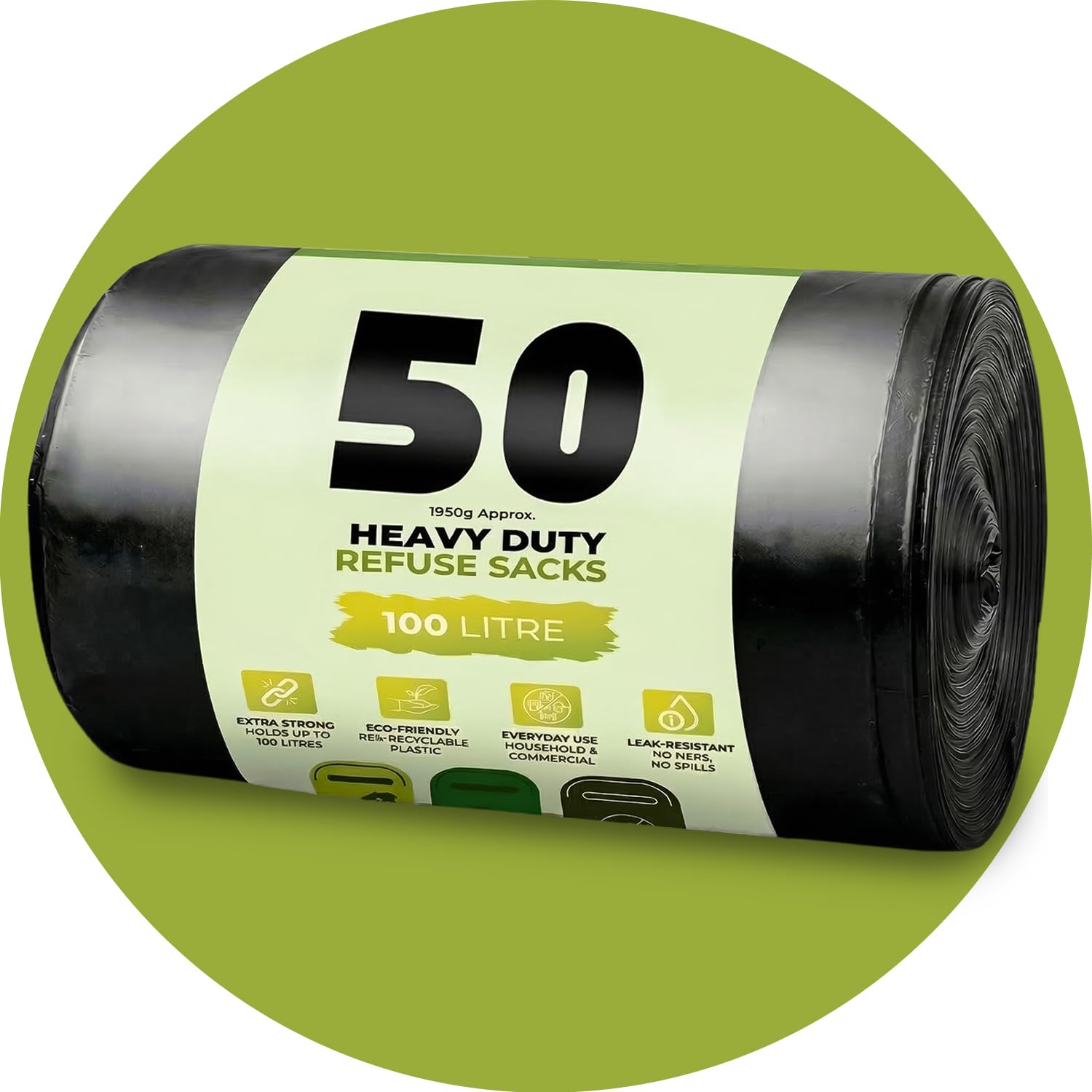 Stick Well 50 Pack Black Bin Bags - 100L Capacity, 33 Micron, Leak-Resistant | Eco-Friendly 1