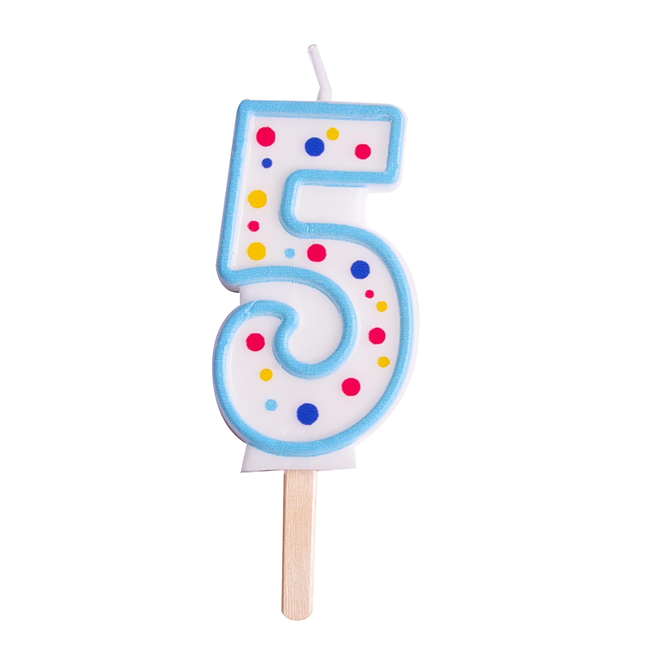 PME Number 5 Birthday Candle - Blue with Multi-Coloured Polka Dots | 6.3cm 1