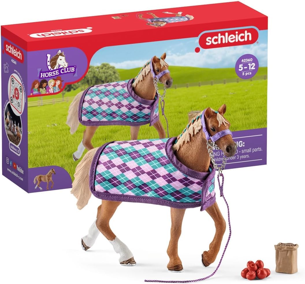 Schleich HORSE CLUB English Thoroughbred Horse Toy Set 42360 | 5-Piece Collectable Figurine Set
