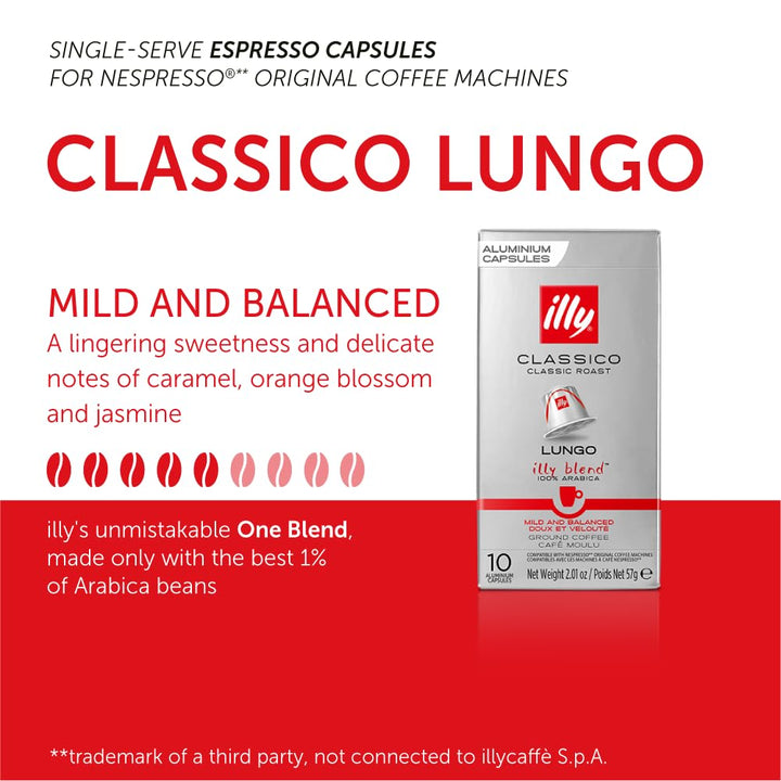 illy Coffee Nespresso Compatible Capsules, Lungo, Aluminium Coffee Capsules - I.LF Model