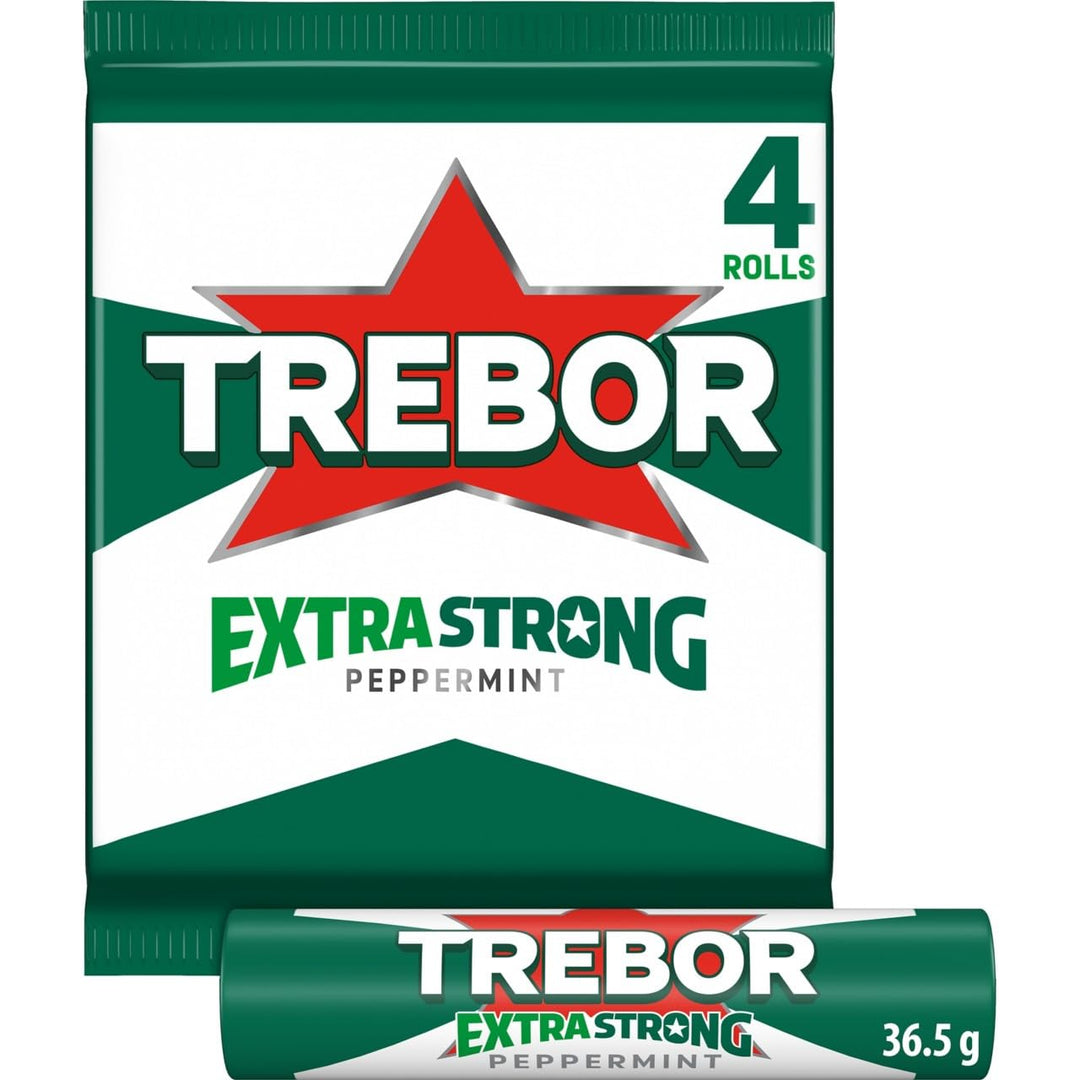 Trebor Extra Strong Peppermint Mint Sweets, 4 Pack Rolls, 146 g (Pack of 12)