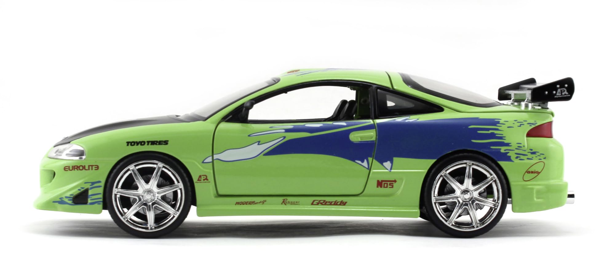Jada Fast & Furious 1995 Mitsubishi Eclipse 1:24 Die-Cast Model Car | Green Metal 3