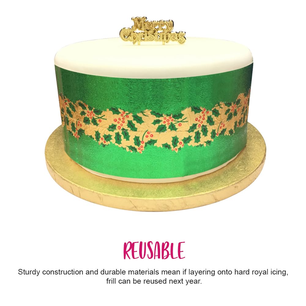 Anniversary House Traditional Christmas Cake Frill - Green Foil, 86cm Pre-Cut Decorative Trim 6