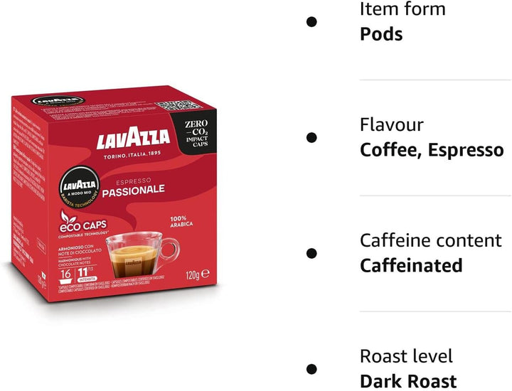 Lavazza A Modo Mio Espresso Passionale - 100% Arabica Coffee Capsules for Nespresso Original Machines