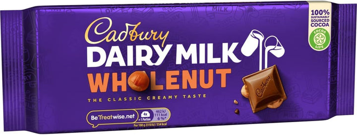 Cadbury Dairy Milk Whole Nut Bar - 180g Chocolate Bar with Whole Hazelnuts