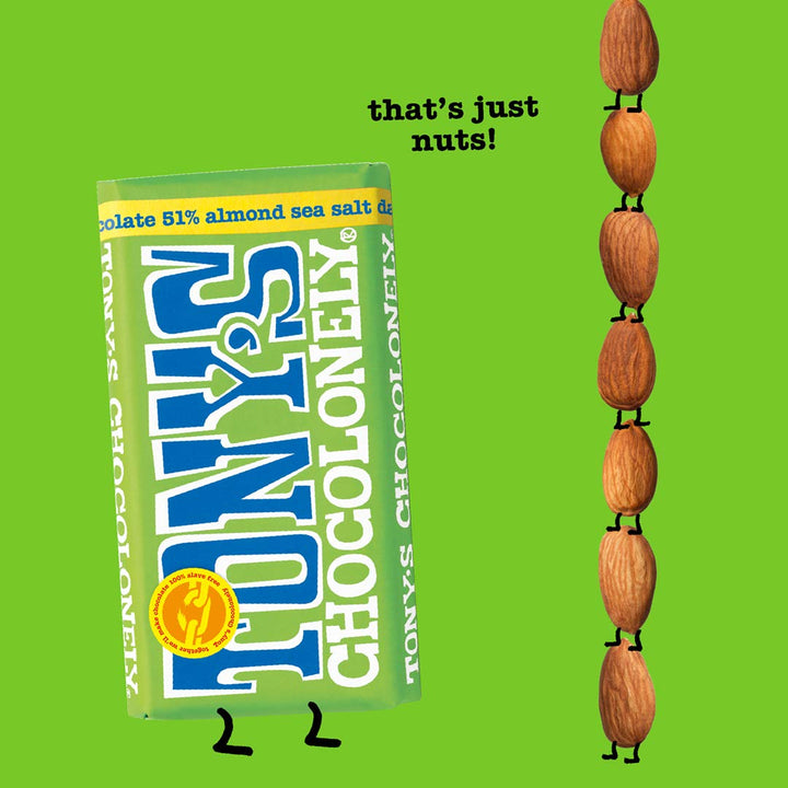 Tony's Chocolonely Dark Chocolate Almond Sea Salt Bar - 180g Belgian Fairtrade